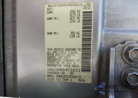 2012 Nissan Altima 2.5 S z USA, uszkodzony, nr VIN 1N4AL2AP9CN471631